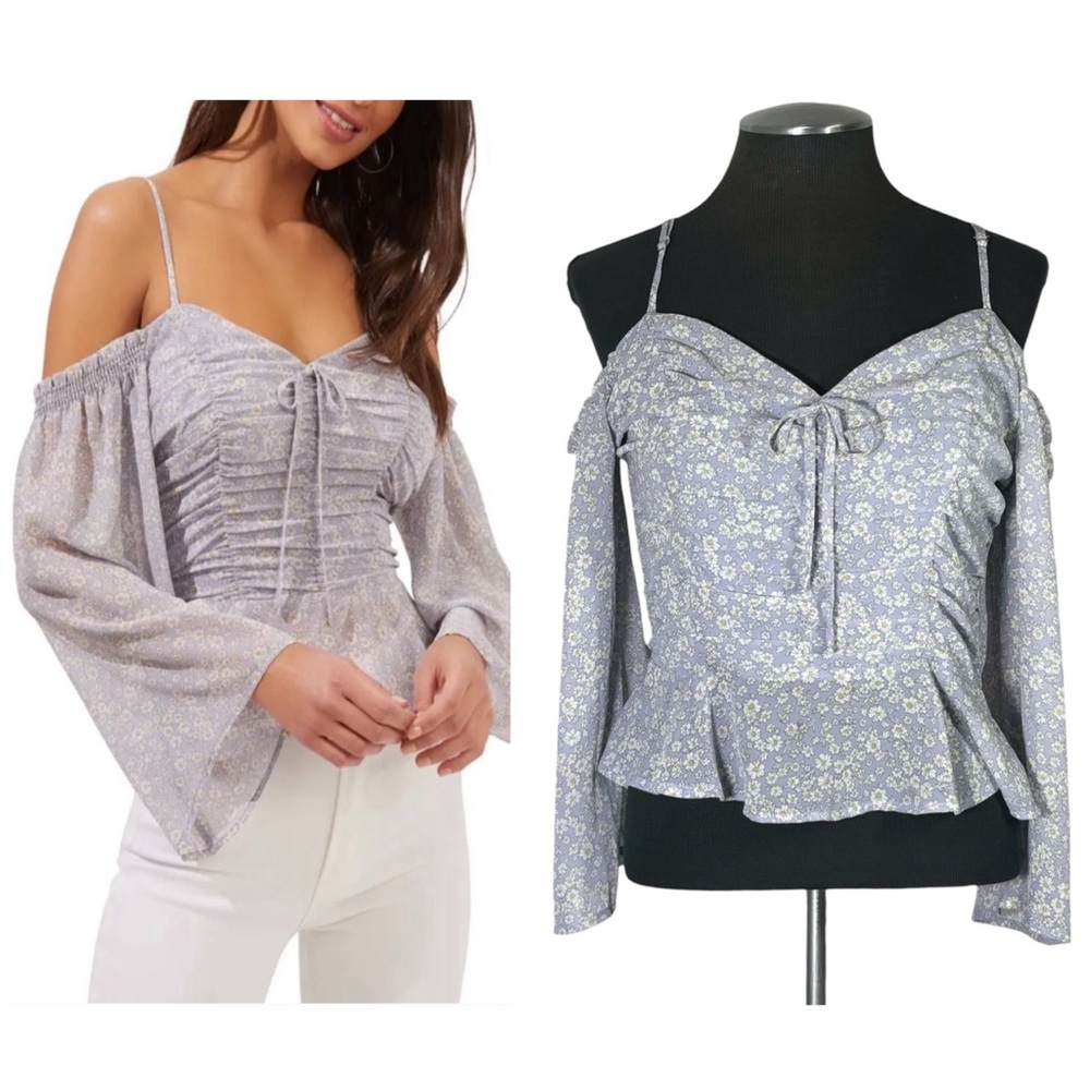 ASTR - Gray Floral Cold Shoulder Long Sleeve Top – Medium - Revolve - NWT